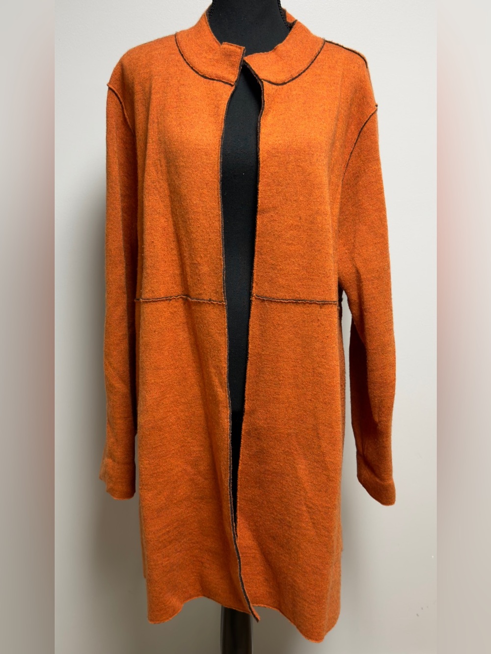 Eileen Fisher Boiled Merino Wool Open Front Jacket Orange Brown XL Pockets